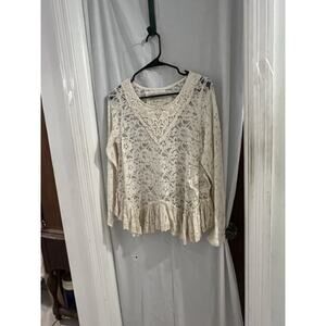 JDL Clothing Cream Sheer Floral Lace Ruffle Hem Top Sz S NWT Wedding Party
